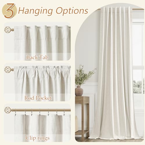 100% Blackout Linen Curtains 84 Inch - Thermal Insulated 2 Panel Set