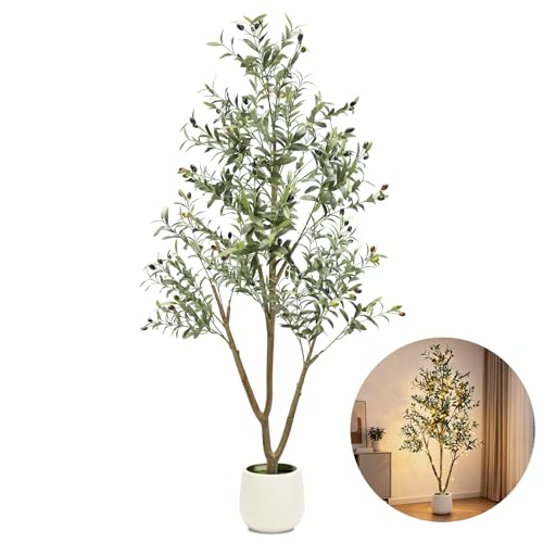 6FT Artificial Olive Tree with Warm Lights and Planter