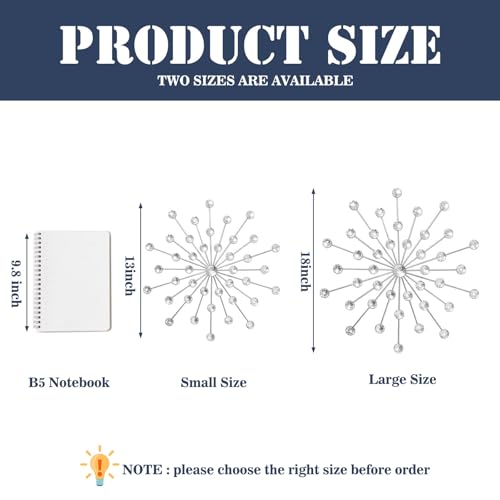 Starburst Wall Art Set, 13-Inch Silver Metal Wall Decor with Crystal Accents