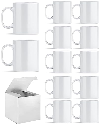 ABBSH 11oz White Sublimation Coffee Mugs Set of 12 with Box - Blank Ceramic for Custom Designs