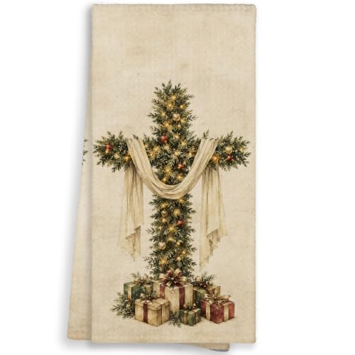 WAITPI Cross Tree Vintage Christian Christmas Kitchen Towels 16x24in – 24x16 Polyester