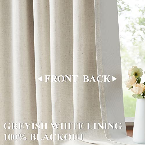 Natural Linen Blend Pinch Pleat 100% Blackout Curtains - 2 Panels, 40"x90"