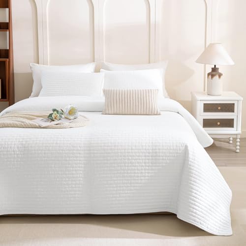 Lady Ann Oversized King Quilt Set 128x120 - 3 Piece White Bedspread