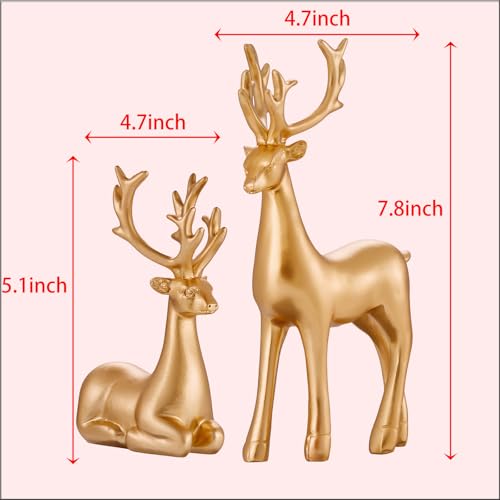 LULU Deer 2-Piece Gold Resin Reindeer Figurines for Christmas Home Decor