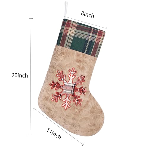 6 Pack 20-Inch Christmas Stockings, Rustic Farmhouse Plaid Holiday Decor