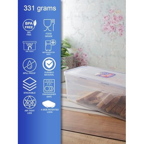 LOCK & LOCK Easy Essentials Food Storage lids/Airtight containers, BPA Free, Bread Box-21.1 Cup, Clear