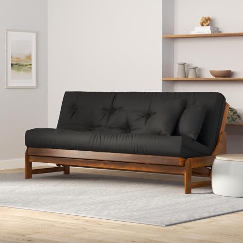 Queen Size Hardwood Futon Set with 8-Inch Mattress and Twill Cover