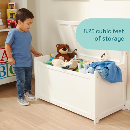 Wooden Toy Storage Chest with Safety-Hinged Lid for Kids Playroom