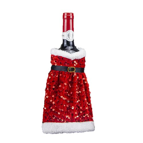 Christmas Santa Sweater Wine Bottle Cover Dress - Red Sequin Xmas Decorations