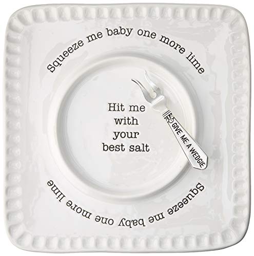 Mud Pie Margarita Salt Rimmer Set with Ceramic Lime Tray, White - Cocktail Barware