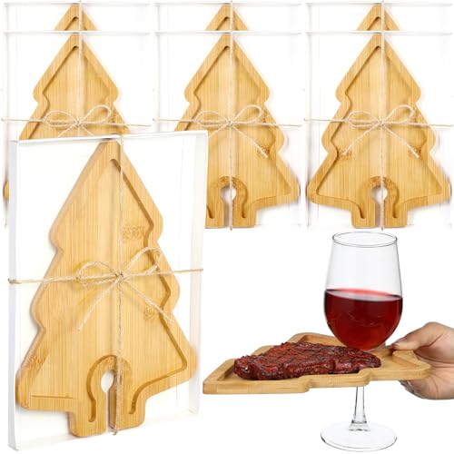 Roshtia 6-Piece Christmas Tree-Shaped Wine Appetizer Plates with Glass Holders, 9 x 5.9 x 0.47 in