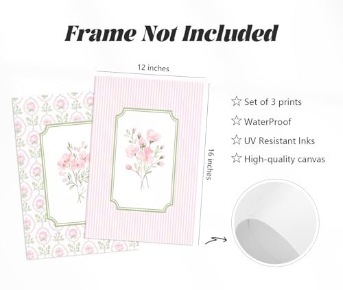 Pink Floral Canvas Wall Art Nursery Botanical Prints 3-Piece Set 12x16 Inch