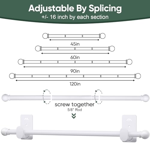 No Drill Curtain Rod 30-45 Inches, 5/8 Inch Diameter with Adhesive Brackets