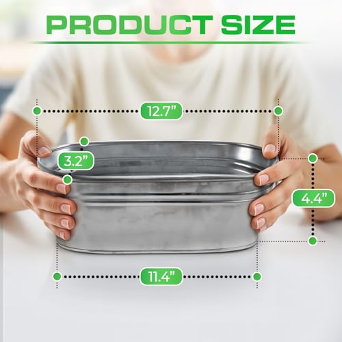 Plexon Small Galvanized Tub with Handles - 12 Inch Oval Planter (Variation 6)