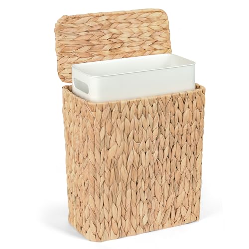 Natural Wicker Trash Can with Lid 3-Gallon Water Hyacinth Waste Basket