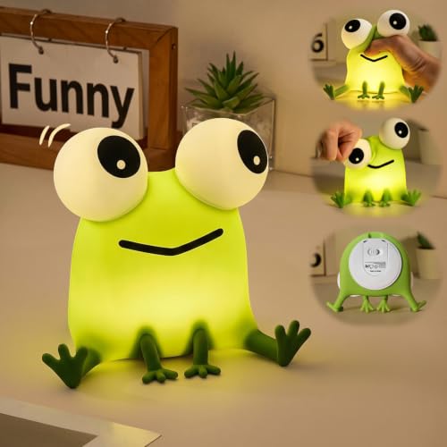 Big-Eyed Frog Night Light, Rechargeable Silicone Lamp with 3 Dimming Modes