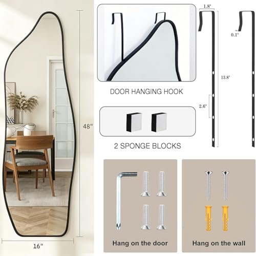 48"x16" Dolphin Shaped Full Length Mirror - Black Aluminum Alloy Wall Mirror