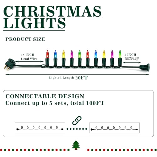 FUNPENY Multicolor Christmas String Lights 20ft LED Mini Light Set, Waterproof