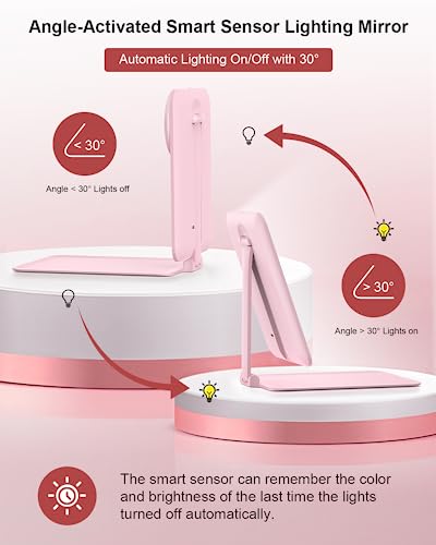 Gospire Travel Makeup Mirror with Lights and Magnification 10X, Pink