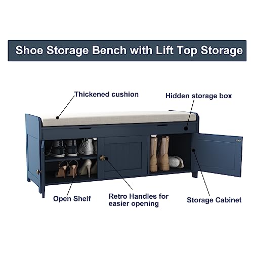 41-Inch Shoe Storage Bench with Lift-Top Compartment and Cushioned Seat