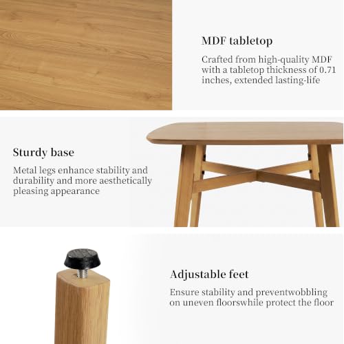 HIPIHOM 3-Piece Oak Dining Table Set for 2 with White Chairs, Space-Saving Kitchen Table