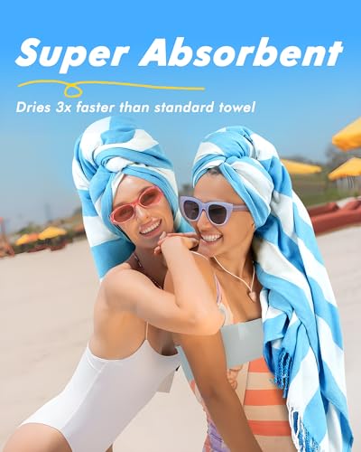 Oversized Turkish Beach Towel, 74x38 Inch Striped Quick-Dry Cotton Blanket