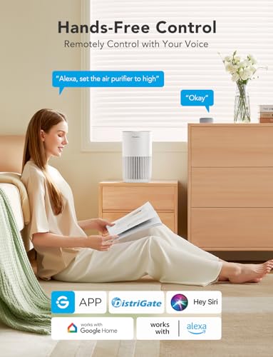 GoveeLife White Smart Mini Air Purifier with App & Alexa Control for Bedroom