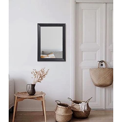 Rustic Rectangular Wall Mirror, 12x16 inch Wood Framed Hanging Mirror