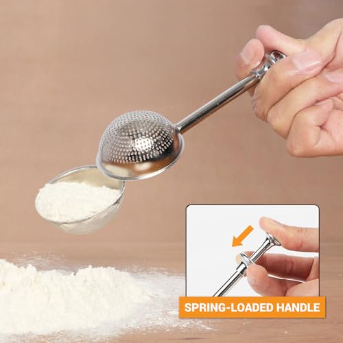 Stainless Steel Flour Duster Wand for Baking - Spring-Press Handle