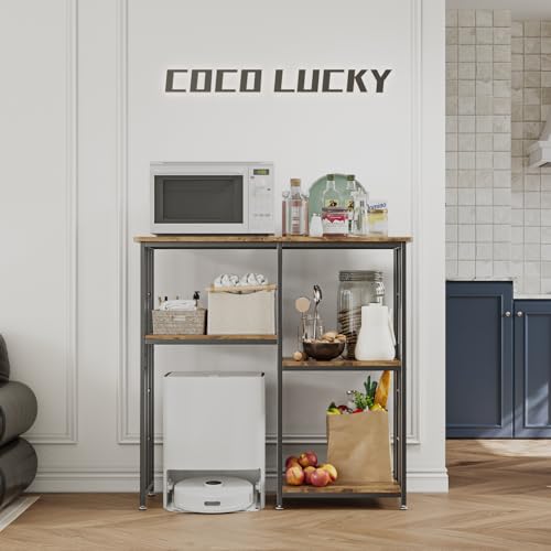 Vintage Brown COCOLUCKY Mini Fridge Stand with 4-Tier Storage, Microwave & Coffee Bar
