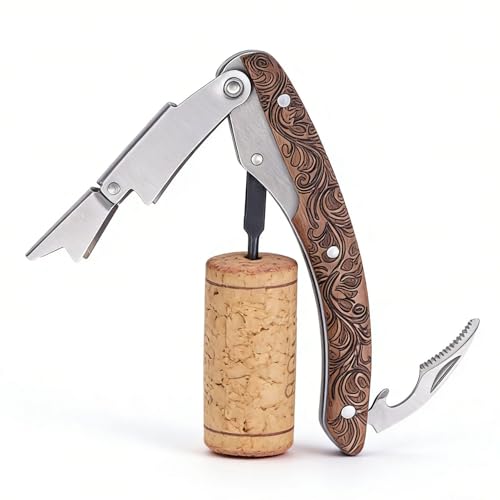 Premium Waiters Corkscrew with Walnut Wood Handle & Double Hinge - Wine & Beer Opener