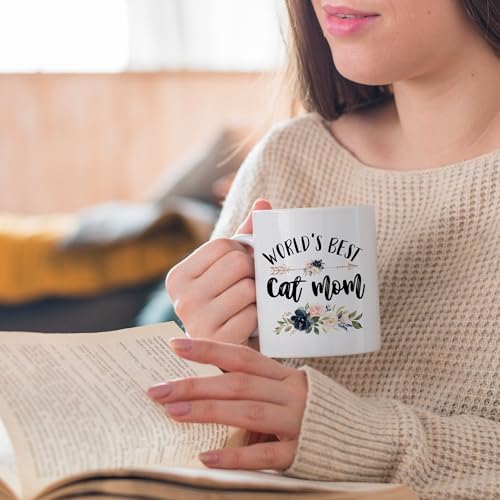 JRTW White 11 oz Ceramic Cat Mom Mug - Gifts for Cat Lovers