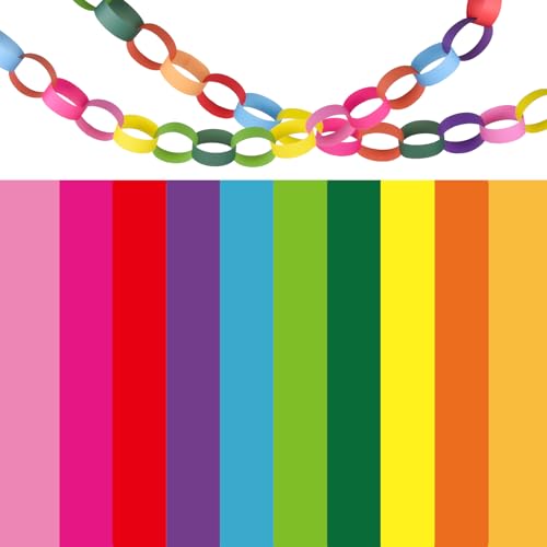 600 Pcs DIY Paper Chain Strips - Self-Adhesive Rainbow Party Decorations
