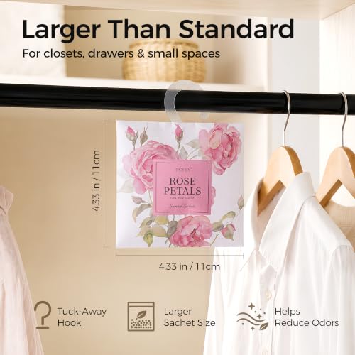 12-Pack Rose Scented Sachets with Retractable Hook - Closet Deodorizer