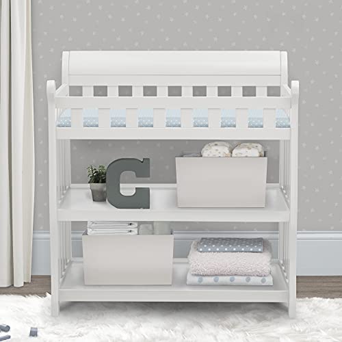 Wooden Nursery Changing Table with 2 Shelves and Changing Pad, White