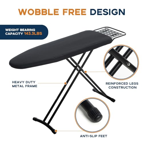 RAINHOL Full Size Ironing Board 54"x13" with Iron Rest and Height Adjustable Stand