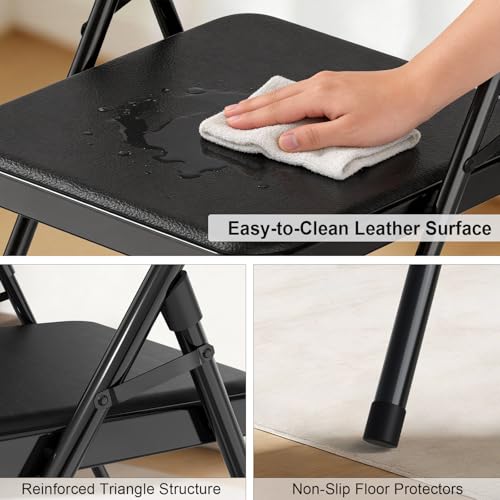4-Pack Padded Folding Chairs, Heavy-Duty Metal Frame with Cushioned Seat