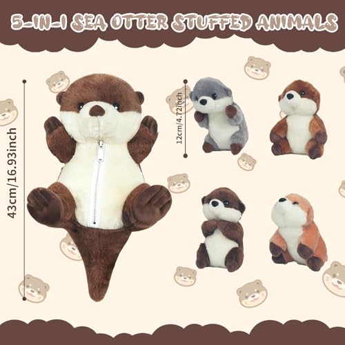 5-Piece Sea Otter Stuffed Animal Set - 17-Inch Mommy with 4 Baby Otters