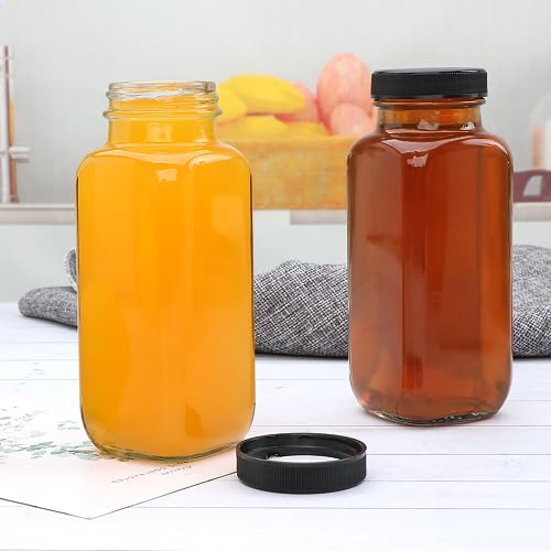 Accguan 12oz Glass Water Bottles Set - Leak-Proof Square Bottles for Juicing, Oils, Kombucha, Travel
