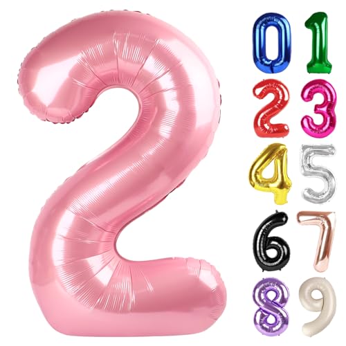 Pastel Pink Number 2 Balloon - 40 Inch Foil Decoration for Birthdays