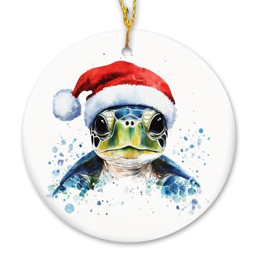 Shiviody Coastal Santa Sea Turtle Christmas Ceramic Ornament - Holiday 17