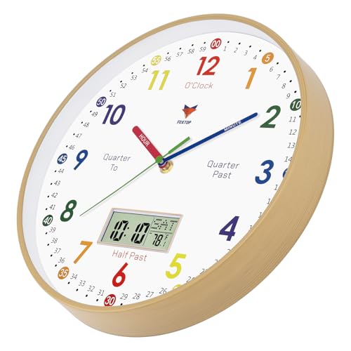 Educational Analog and Digital Learning Wall Clock for Kids, 12-Inch
