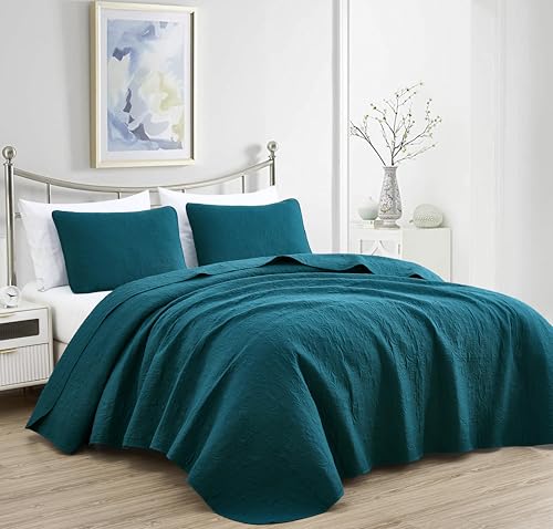Chezmoi Collection Luca 3-Piece Oversized Queen Bedspread Set - Teal Quilt