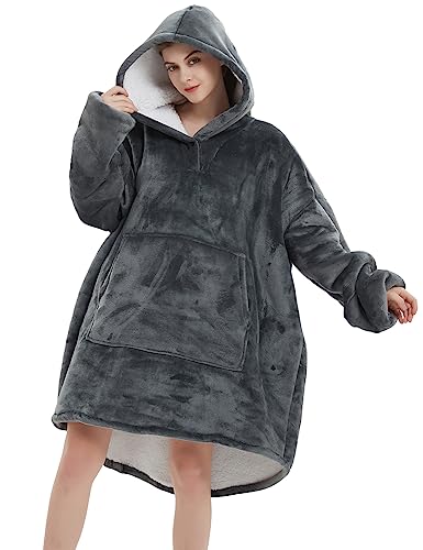 NAFLEAP Adult Grey Blanket Hoodie Wearable Blanket for Women