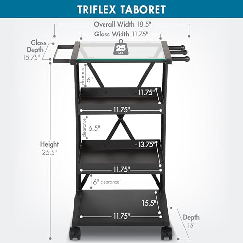 SD Studio Designs Modern Triflex Mobile Art Storage Taboret Charcoal/Clear Glass 18.5" W