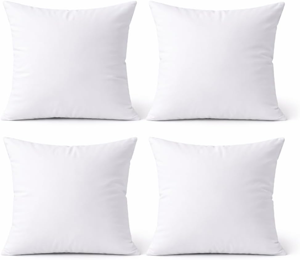 Skiennix Premium 18 x 18 Throw Pillow Inserts - Set of 4 Hypoallergenic Decorative Cushions for Sofa, Couch, Bed, and Chair