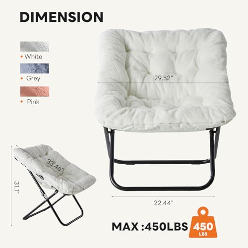 Oversized Foldable Faux Fur Lounge Chair for Bedroom and Dorm