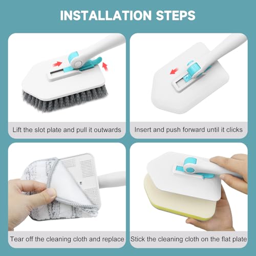 3-in-1 Shower Scrubber Brush with Adjustable Long Handle for Tub & Tile