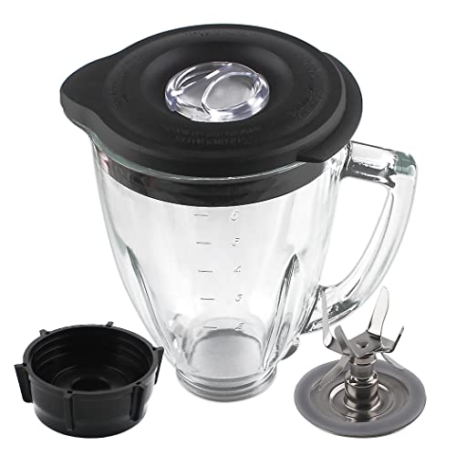 6-Cup Glass Blender Jar Set with 6-Fin Blade and Lid for Standard Blenders