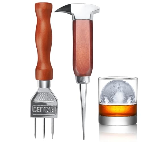 SuproBarware 2-Piece Japanese Style Stainless Steel Ice Pick & Crusher Set - 7.24 & 6.8 Inch, Wooden Handle for Bars & Home Use
